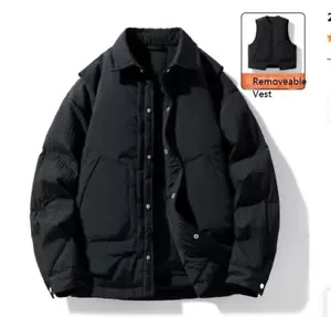 Men's Youth Fashion Detachable Vest Striped Quilted Short Down Jacket Coat - Picture 1 of 9