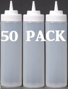 50 PACK / CASE 24 oz Clear Plastic Squeeze Bottle Condiment Dispenser Ketchup - Picture 1 of 1