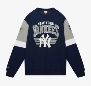 Men's Navy New York Yankees All Over 3.0 Pullover Sweatshirt Mitchell & Ness - Picture 1 of 4