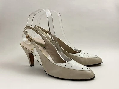 Salvatore Ferragamo Vintage 1980s Beige & White Leather Slingback Shoe UK 4.5AA - Image 1 of 4