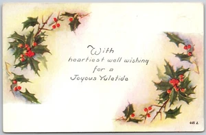 Postcard Christmas Joyous Yuletide Holly Posted to Alexandria Ontario - Picture 1 of 2