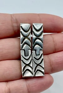 Retro Vintage rechteckig Chevron Sterlingsilber Tropfen Ohrringe - Bild 1 von 10