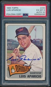 LUIS APARICIO #410 1965 Topps Baseball PSA/DNA AUTO 10 PSA 6 ORIOLES - Picture 1 of 2