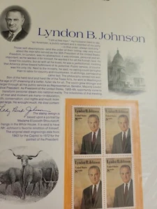 Estampilla de franqueo 8c de panel conmemorativo americano de Lyndon B. Johnson desquiciada - Imagen 1 de 4