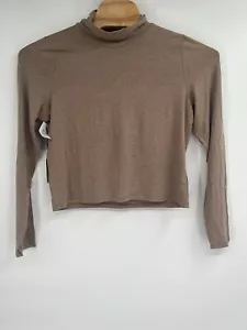 Babaton Aritzia Women Brown Long Sleeve Everyday Mock Neck Cropped Shirt NWT 2XL - Picture 1 of 7