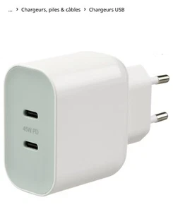 CHARGEUR USB ORIGINAL SUPER FAST / RAPIDE, 2 PORTS 45W - Blanc .Sjöss - Photo 1/3