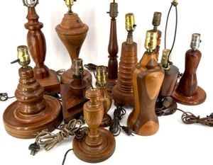 Vintage Lamps Turned Carved Inlaid Wood Marquetry Parquetry MCM Retro CHOICE - Picture 1 of 91