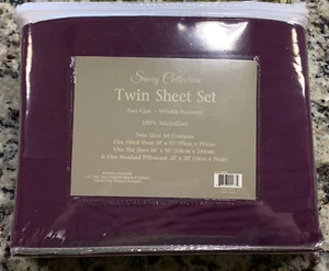 Twin Sheet SET Abergine Eggplant Purple Microfiber Savoy Collection NEW - Picture 1 of 3