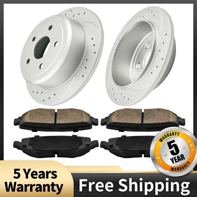 Rotores de freno ranurados perforados traseros y pastillas de cerámica para Jeep Wrangler 2007-2017 Foto 1 de 4