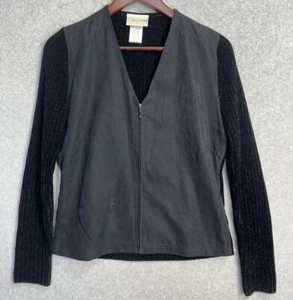 Women's M Sportfolio Black Suede/Knit Long Sleeve Jacket by Marcia Sz L VTG 90s - Picture 1 of 8