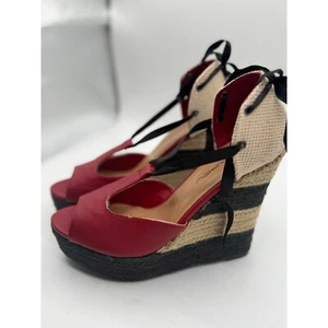 Report Wedge Espadrille Platform Ankle Tie Up Sandal Heels Red Size 8 - Picture 1 of 5