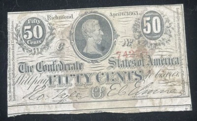 1863 T-63 50c Confederate States of America - Image 1 of 2