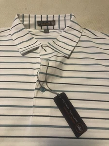 Camisa Polo Peter Millar Para Hombre Grande Azul Rayas Nueva Con Etiquetas - Imagen 1 de 8