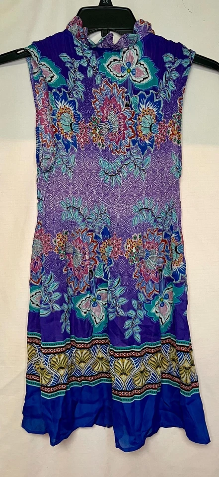 Sunny Leigh Women's Blue Top Size Large Floral Sleeveless Polyester Vintage BOHO - Image 1 of 3