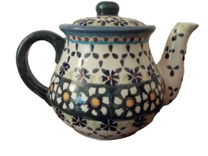 Wiza polnische Keramik Gänseblümchen/Blumen mehrfarbig Kaffee/Teekanne, 5 cm hoch - Bild 1 von 7