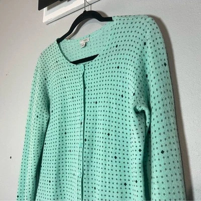 Halogen Cardigan Sweater Mint Green Polka Dot Cashmere Button Up Size Large Flaw - Image 1 of 4