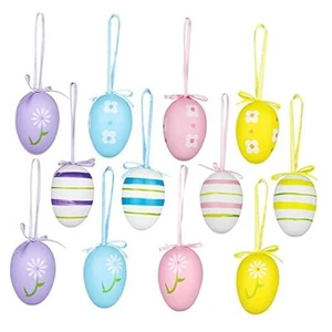 12Pcs Easter Decorations Eggs Hanging Ornaments Colorful for Easter Tree - Picture 1 of 8