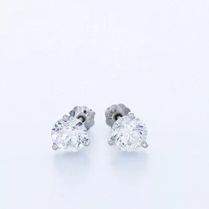 Solid 14K White Gold Stud Earrings Classic 2.34 CT Round Natural Diamond E VS2 - Picture 1 of 10