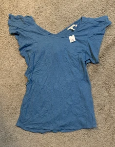 Neu mit Etikett! Jessica Simpson Umstandsmode blau hinten offen Rüschenärmel Top - Größe XL - Bild 1 von 7