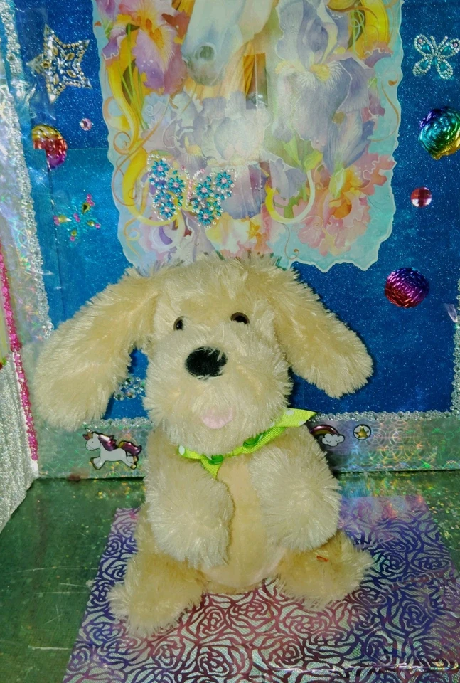 🦄Cuddle Barn / Dog Sings & Moves Arms  Green Polka Dot Bow 14" Animated Plush! - Image 1 of 4