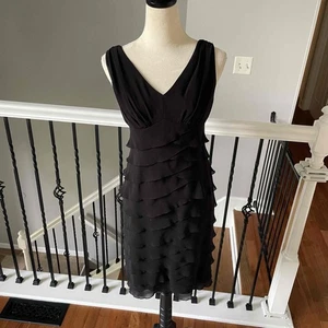 Jones New York Black V-Neck Shutter Layered Dress Size 4 - Picture 1 of 5