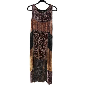 Citron Santa Monica Womens Sz L 100% Silk Maxi Dress Velvet Patchwork Sleeveless - Picture 1 of 6