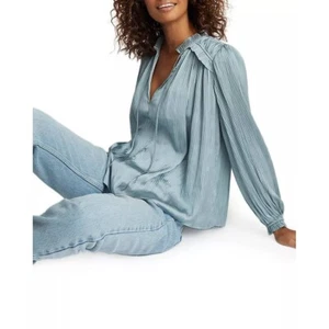 Blusa Plisada Reiss Cuello Volantes Manga Larga Top Azul Talla 2 - Imagen 1 de 7