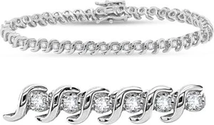 1.10Cttw Round Natural Diamond S-Link Tennis Bracelet in 925 Sterling Silver - Picture 1 of 3