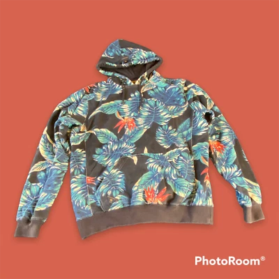 Sudadera con Capucha 10 Deep M Para Hombre Negra con Estampado Completo Plantas Tropicales Flores Foto 1 de 4