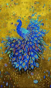 Gilded Plume Peacock Panel 24in w/Metallic 24x44" Wide Timeless Treasures - Picture 1 of 4