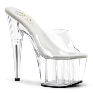 PLEASER ADORE 701 CLEAR PLATFORM POLE LAP DANCING STILETTO HEEL SLIP ON MULES