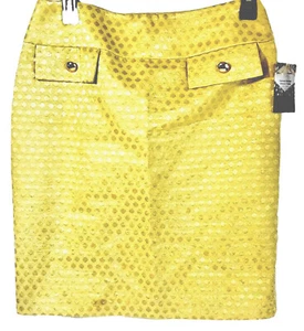 Antonio Melani Skirt 4 Ladies Gold yellow lined Dot Brocade 20" Straight $79 - Picture 1 of 7