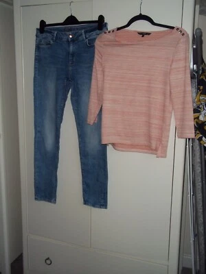 2 Items M&S MARKS STRETCH JEANS SZE 10 & JASPER CONRAN STRIPED SZE 10 TOP - Image 1 of 4