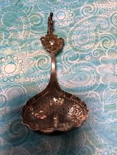 Tea Caddy Serving Spoon Repousse Design  - Sterling Silver - FIGURAL AT TOP