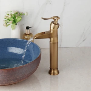 Grifo mezclador de lavabo de baño de una manija montado en cubierta latón antiguo pulido - Imagen 1 de 12