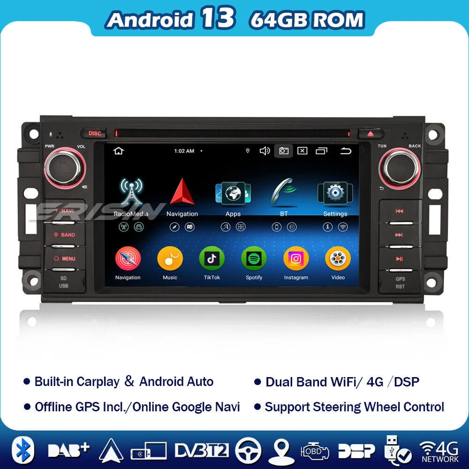 8 Kern Android 14 Navi Autoradio Jeep Compass Wrangler Dodge Challenger Chrysler - Bild 1 von 4