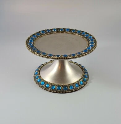 Pier 1 Silver Tone Blue Beaded Decorative Candle Holder - Image 1 of 4