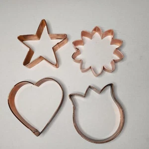 Copper Cookie Cutters Large Flowers Star Heart Mixed Variety Set/4 READ - Picture 1 of 8