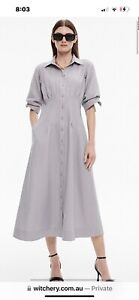 WITCHERY PALE STONE OR GREY FRENCH LINEN DART MIDI DRESS NEW WITH TAGS NOT WORN