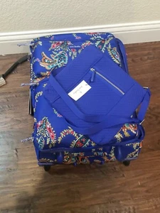 NWT SET Vera Bradley 20" SM FOLDABLE ROLLER LUGGAGE PAISLEY SWIRLS & HIPSTER - Picture 1 of 12