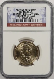 2007-D John Adams $1 NGC Brilliant Uncirculated Presidential Dollar  - Picture 1 of 4