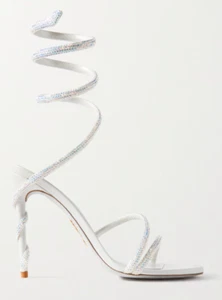 Rene Caovilla Margot Ivory White Crystal Ankle Wrap Strap Sandal Heel Pump 36 - Picture 1 of 12