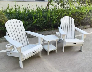 3-Piece Adirondack Chairs Set of 2 with Side Table for Outside Porch White - Picture 1 of 11