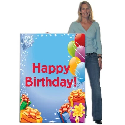 Tarjeta de cumpleaños gigante de diseño de stock de 4' con sobre, regalos y globos, 19607 Foto 1 de 4