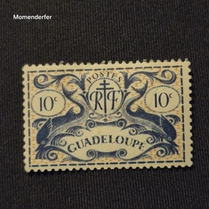 1945 Guadeloupe 10c Stamp Dolphins Slate Blue Orange Postes RF Scotts #168 - Picture 1 of 6