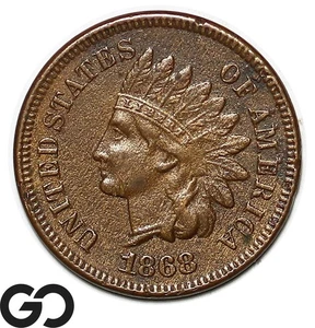 1868 Indian Head Cent Penny, AU Wholesale Bid: 200, Tougher Date - Picture 1 of 3