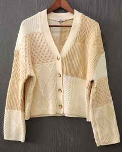 Suéter Relajado Rails Reese Crema Patchwork Grueso Cable Tejido Botón Talla Grande - Imagen 1 de 9
