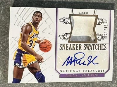 MAGIC JOHNSON 2014-15 Panini Treasures SNEAKER SWATCHES Auto Shoe PATCH Sp /49 - Image 1 of 2