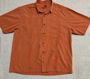 Camisa Tommy Bahama de seda/algodón abotonada para hombre XL naranja campamento bordada - Imagen 1 de 8