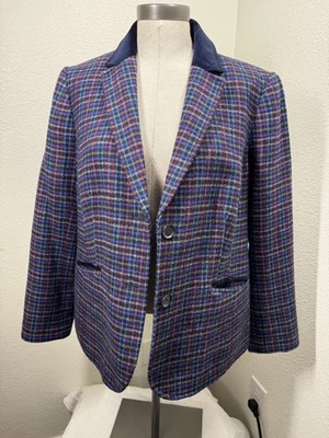 Talbots Blazer Womens 16P Blue Pink Plaid Wool Blend Lined Jacket Petite Classic - Image 1 of 4